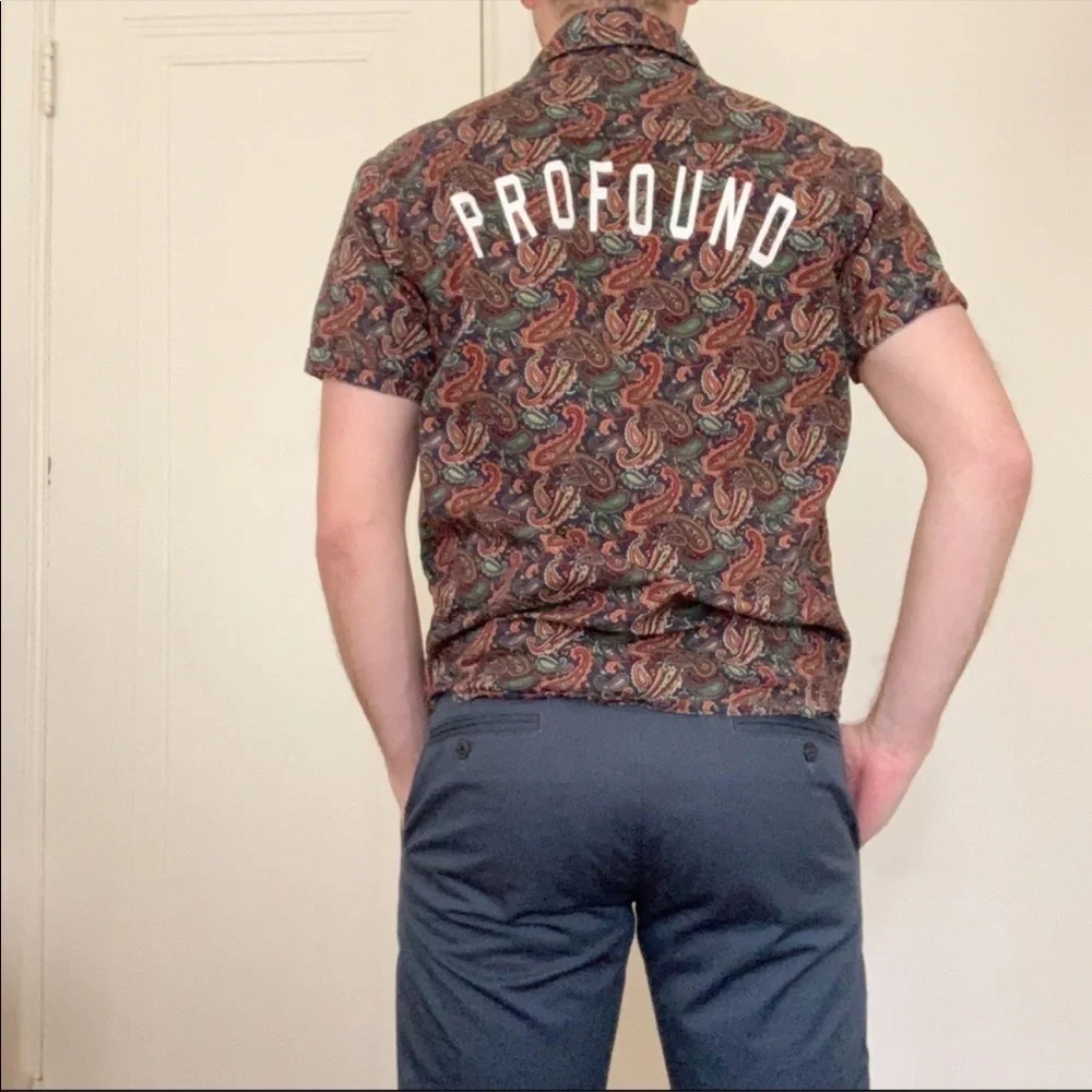 Profound Aesthetic Men’s Slim Cotton Paisley Button Down Shirt Size Small